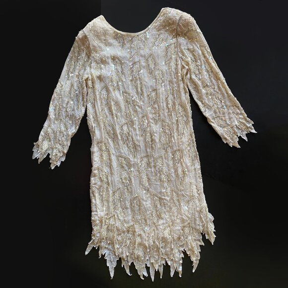 Vintage 1980s Shomax Hand-Beaded Silk Dress Size M Cocktail Party Evening Wear - Picture 7 of 8